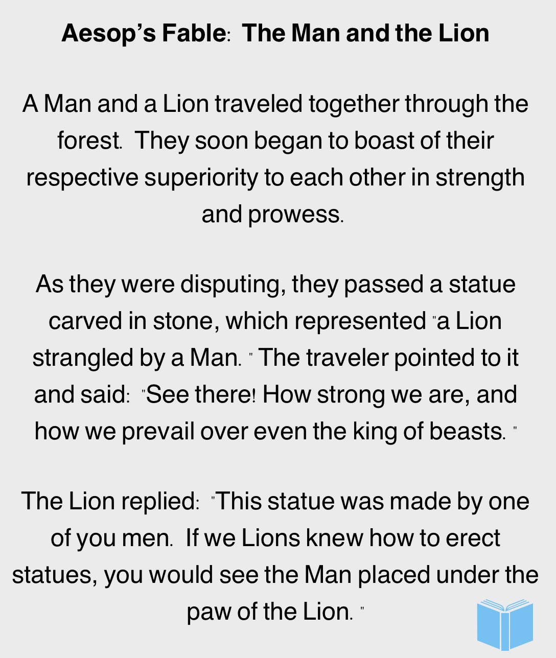 image from Aesop’s Fable: The Man and the Lion