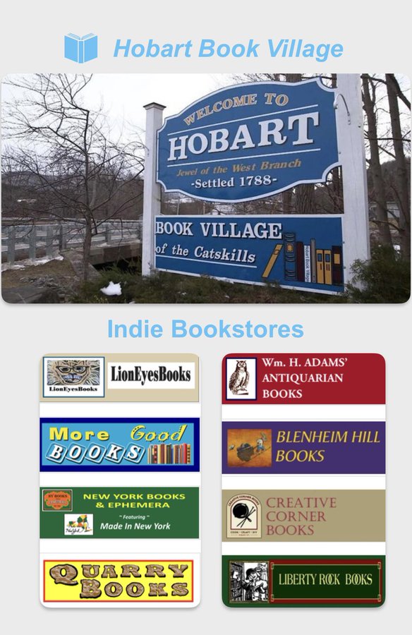 image from With a population of ~400, the village of Hobart, New York, is home to two restaurants and one coffee shop, and, eight indie bookstores. It also hosts the annual Festival of Women Writers, Winter Respite Lecture Series, and author readings & signings. A paradise for bibliophiles!