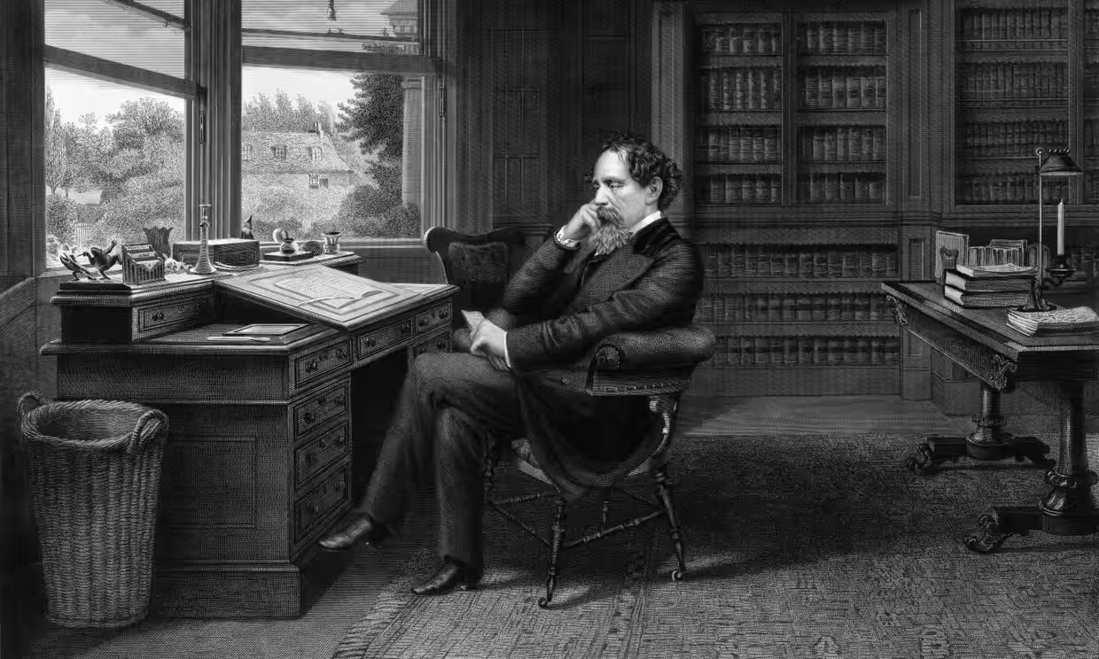 image from Charles Dickens used fake books as decoration for his bookcase and his library.