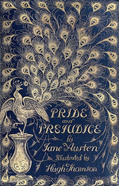 image from The first book cover of Jane Austen’s Pride and Prejudice was designed by Hugh Thomson in 1894