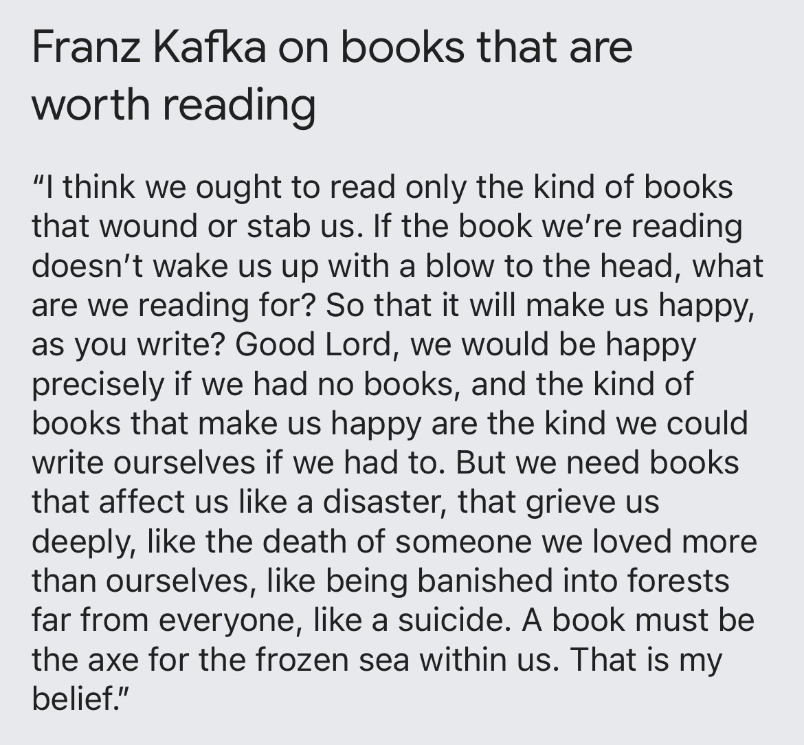 image from In 1904, Franz Kafka wrote a letter to a friend defining the books that are worth reading.