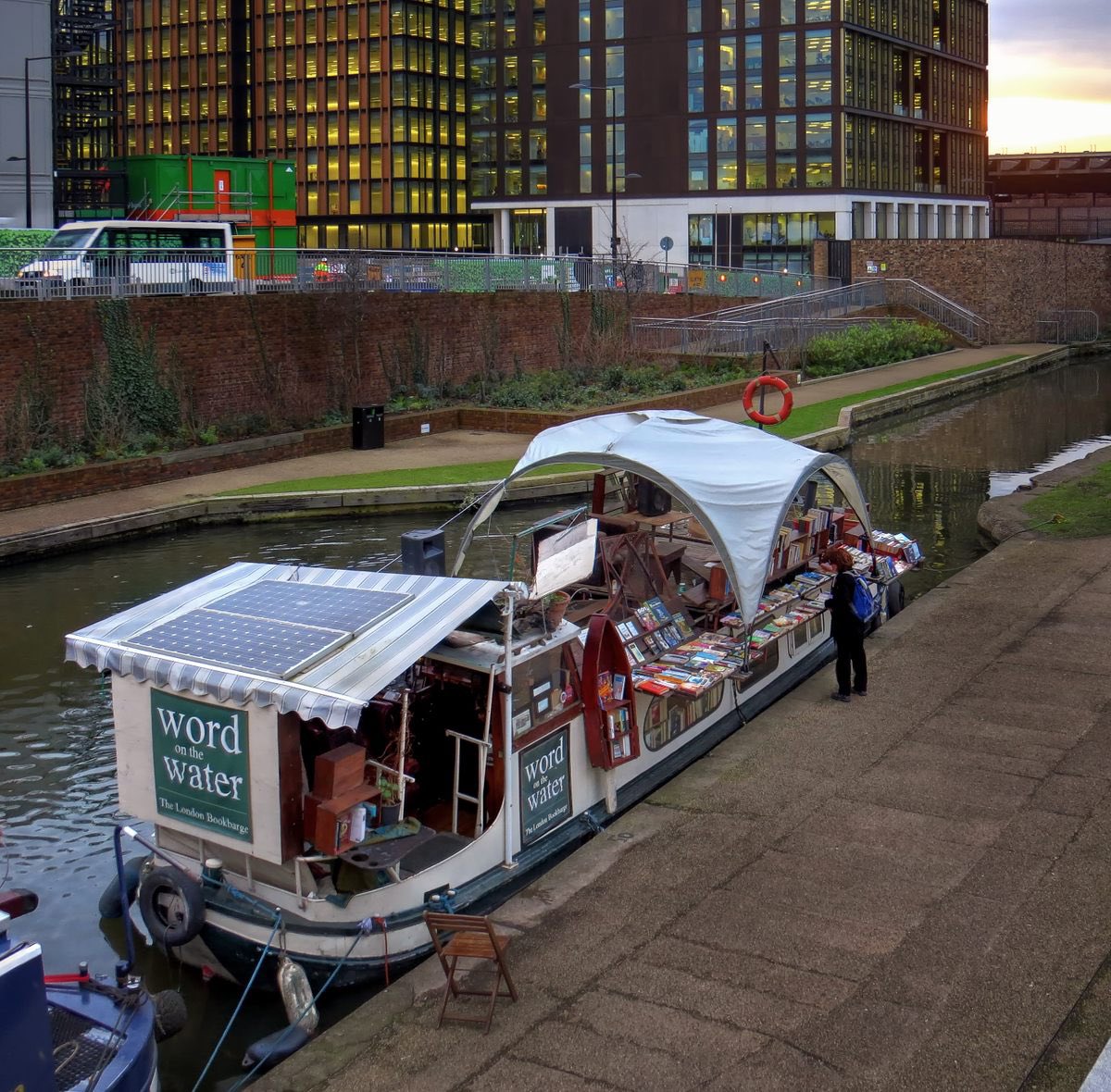 image from Word on the Water, The London Bookbarge, is a floating bookstore on Regent’s Canal. Located on a 1920s Dutch barge, thousands of new&used books are packed into every nook and cranny of the barge, offering classic literature, contemporary fiction, children’s books, and a lot more.